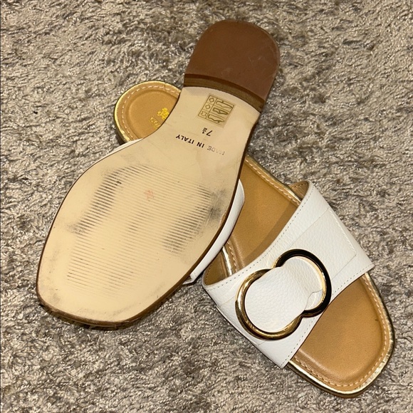 Coach and Four White Slide Sandals with Gold Trim - Picture 2 of 3
